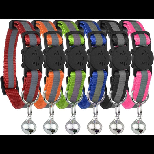 Reflective Cat Collar with Bell Set of 6 Solid and Safe Collars for Cats Nylon Mixed Colors Breakaway Cat Collar Charms