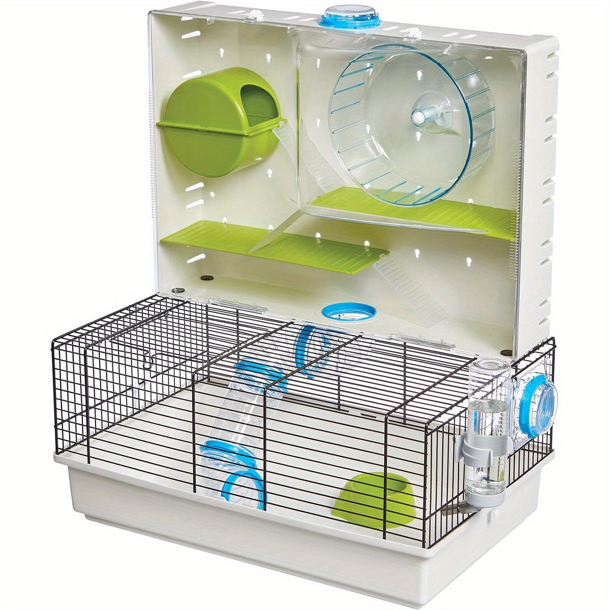 Awesome Arcade Hamster Cage White 2 Level Habitat with Exercise Wheel 3 Spacious Tunnels Removable Trays and Ventilation Mesh Small Pet Home for Hamsters Clear Viewing Enclosure