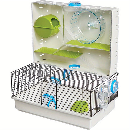 Awesome Arcade Hamster Cage White 2 Level Habitat with Exercise Wheel 3 Spacious Tunnels Removable Trays and Ventilation Mesh Small Pet Home for Hamsters Clear Viewing Enclosure