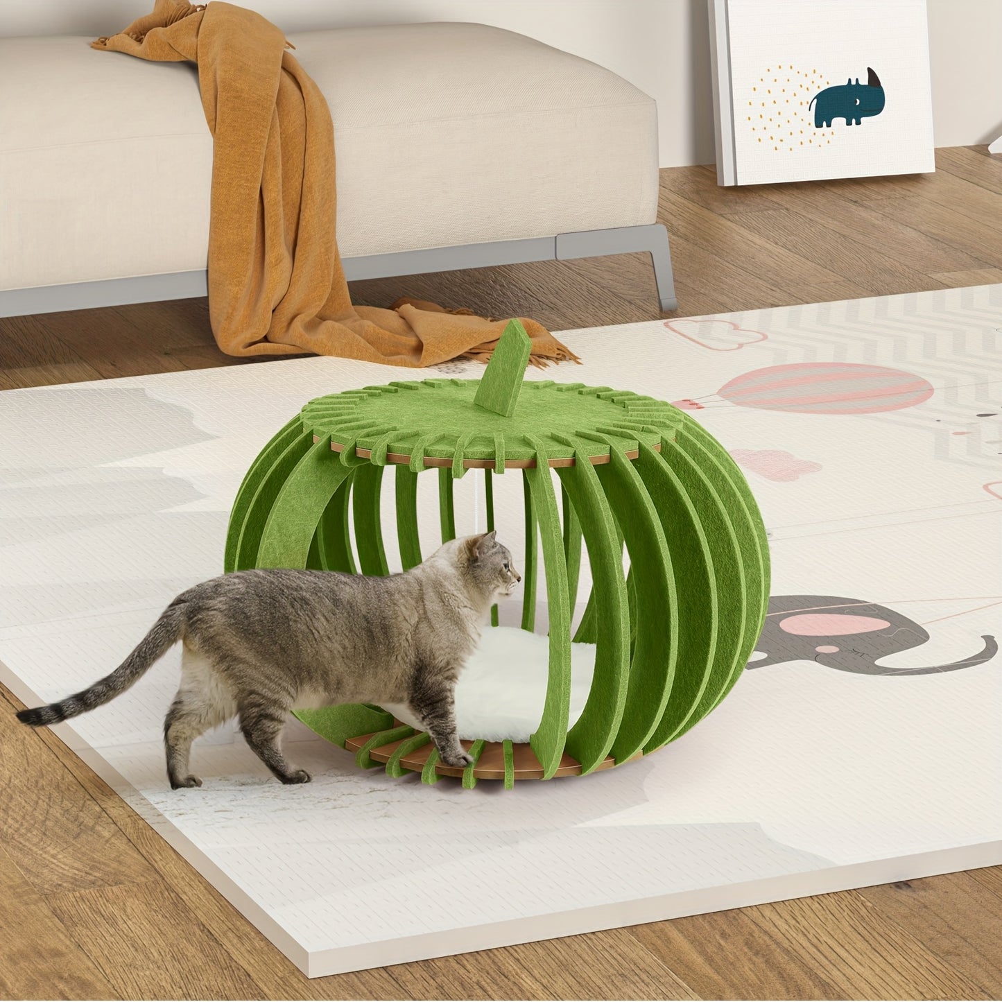 Polyester Fiber Pumpkin Shaped Cat Bed Multi Cat Family Nest Hidden House Enclosure Easy Assembly Seasonal Comfort Peekaboo Hideaway Portable Folding Cat Haven Unique Pumpkin Design Cat Cave House Ideal Birthday Present