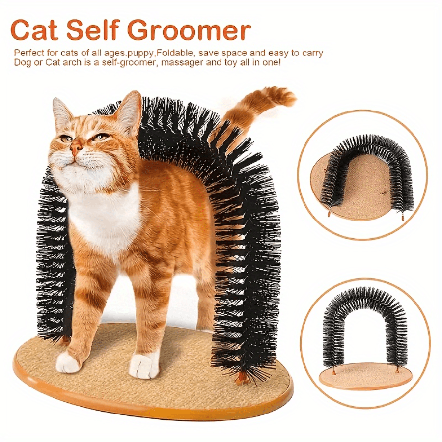 1 Set Cat Scratcher Brushes Indoor Cats Arch Self Groomer Scratching Board Hair Brush For Shedding Face Head Deshedding Post With Cute Kitten Toy