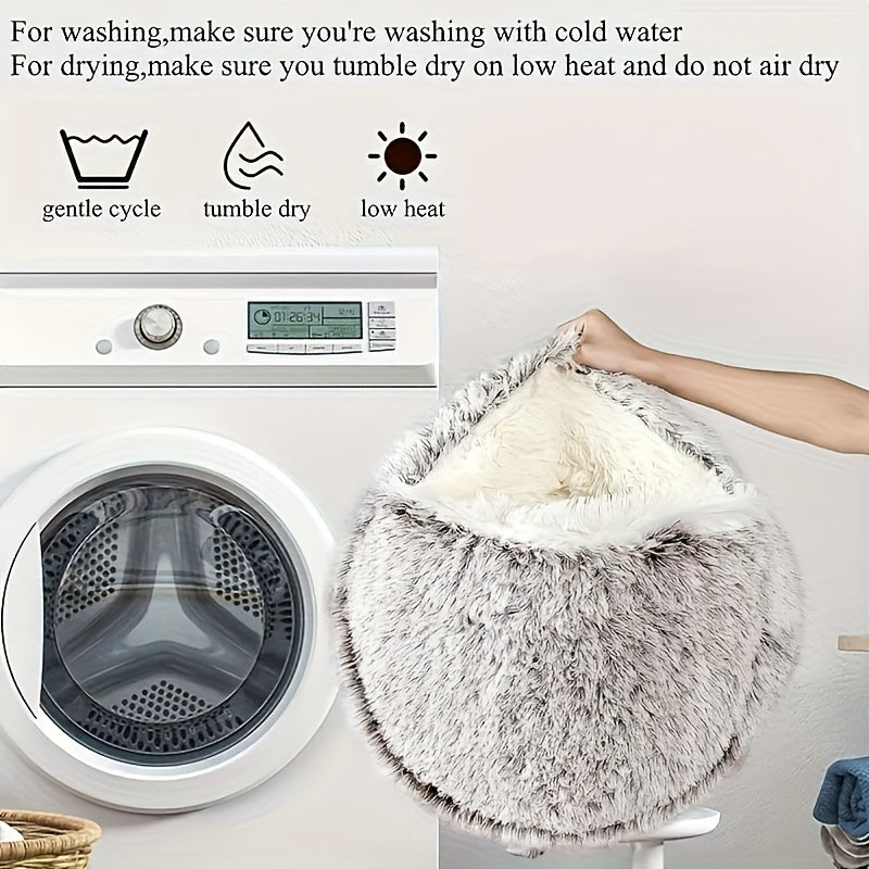 1pc Warm And Cozy Donut Shaped Pet Bed Plush Cat Bed With Hood Comfortable Indoor Bed For Cats And Small Dogs Suitable For Small And Medium Sized Pets
