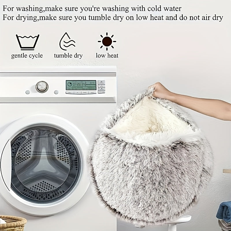 Cat Bed Cave Round Plush Fluffy Hooded Cozy Indoor Beds for Cats and Small Dogs Soothing Anti Anxiety Doughnut Bed Christmas Gift