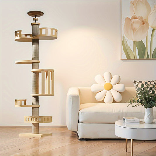 Premium Wooden Cat Climbing Frame With Multiple Platforms And Scratch Posts Sturdy And Spacious Cat Tree Assembly