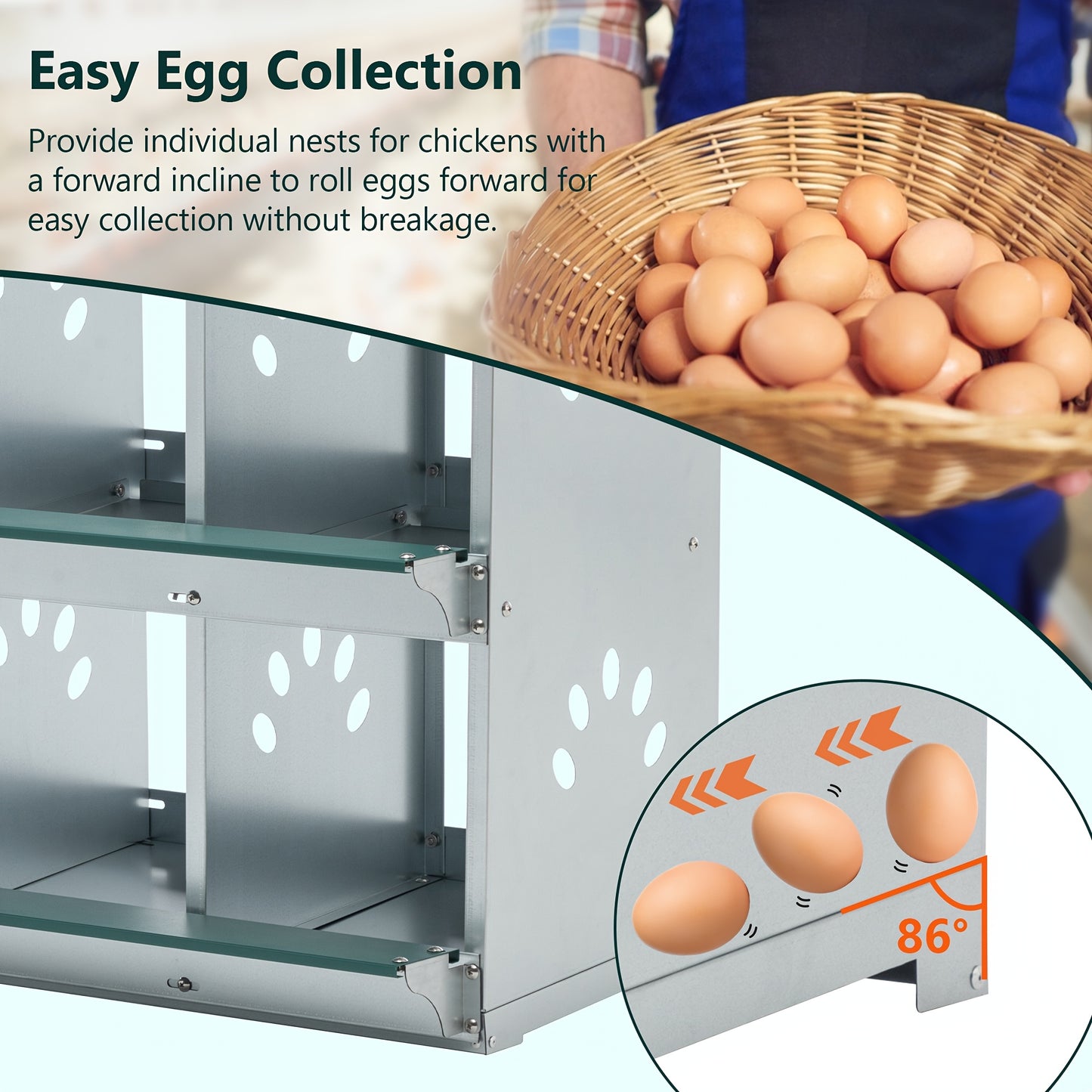 Chicken Nesting Box for Laying Eggs Roll Out Metal Laying Box with Perch and Legs