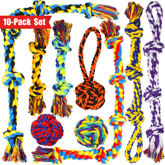10-Pack Durable Dog Chew Toys Set for Aggressive Chewers