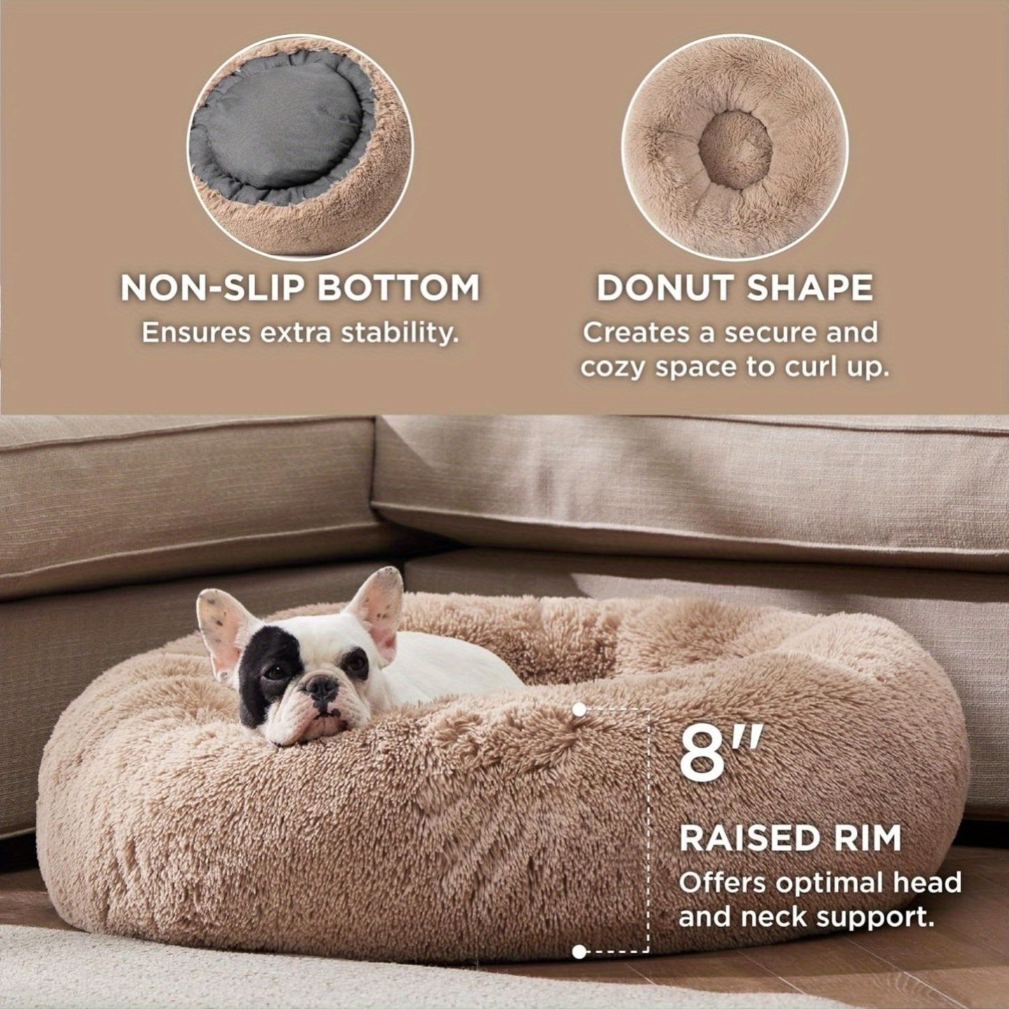 Calming Dog Bed for Medium Dogs Donut Washable Round Fluffy Plush Faux Fur Cat Bed 30 Inches Anti Slip Fits Up to 45 Pounds Pets