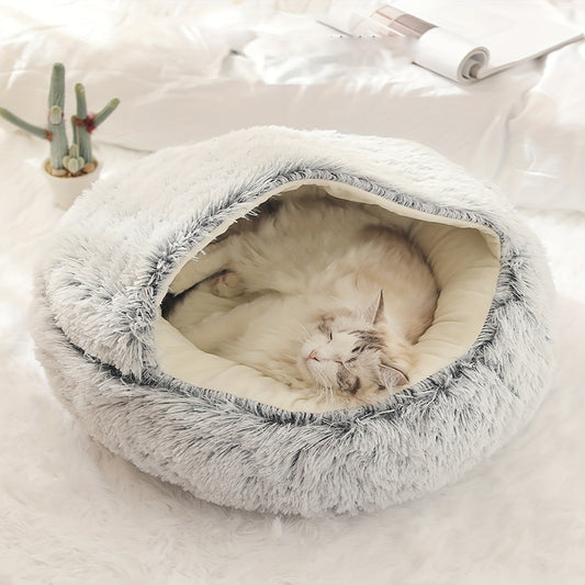 Cat Bed Cave Round Plush Fluffy Hooded Cozy Indoor Beds for Cats and Small Dogs Soothing Anti Anxiety Doughnut Bed Christmas Gift