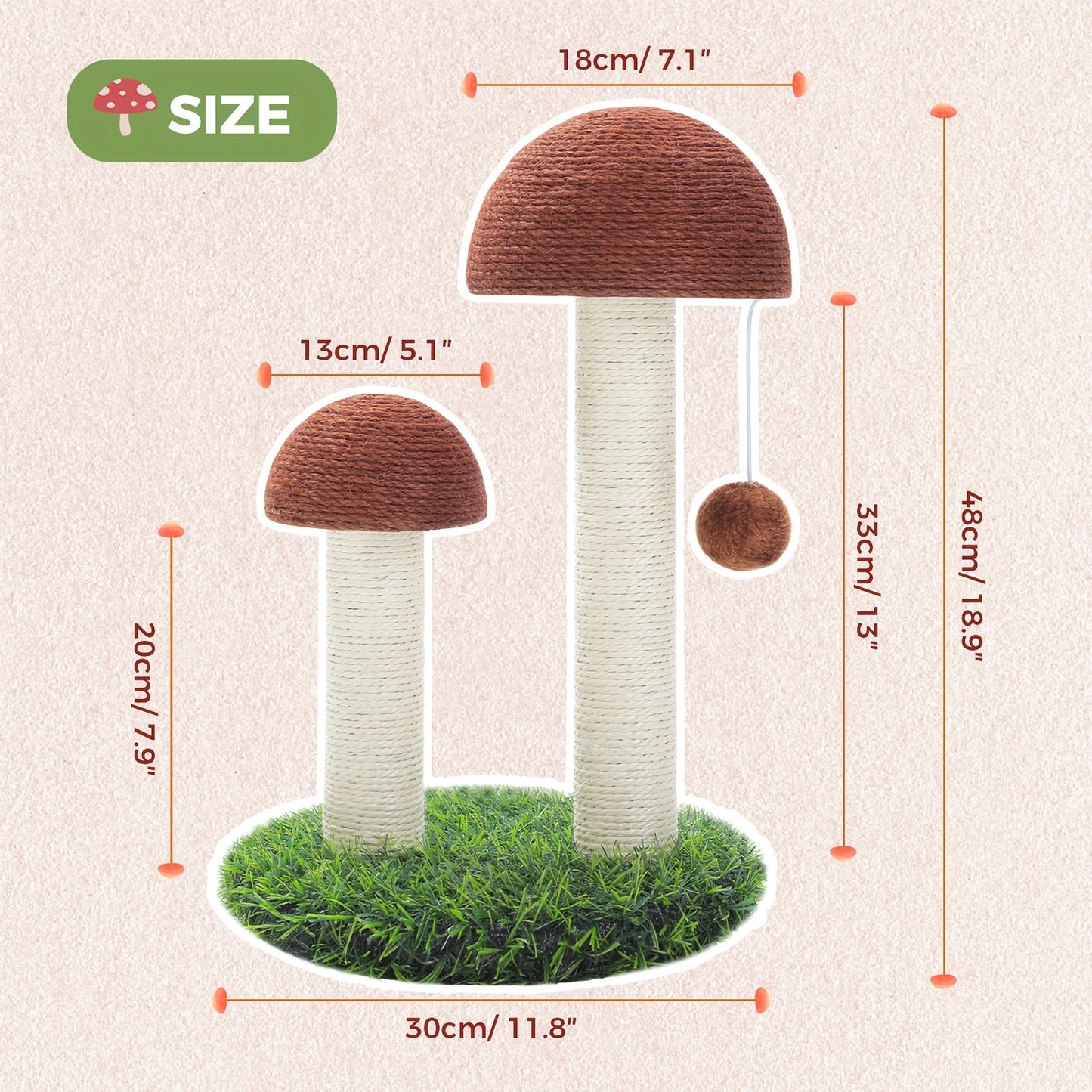 18.9 Inch Cat Scratching Post For Indoor Mushroom Scratcher