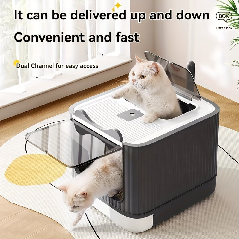 Large Capacity Cat Litter Box Odor Isolated Automatic Deodorization Drawer Style Splash Proof Cat Toilet Cleaning Supplies Includes Litter Shovel Deodorizer and Purifying Lamp Ideal Gift for Mom