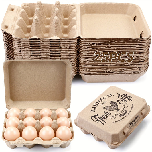 25 Pieces Natural Paper Pulp Egg Cartons Blank Bulk Square Chicken Egg Cartons 12 Count Dozen Vintage Classical Cardboard Egg Tray for Family Farm Market Storing Party Packs