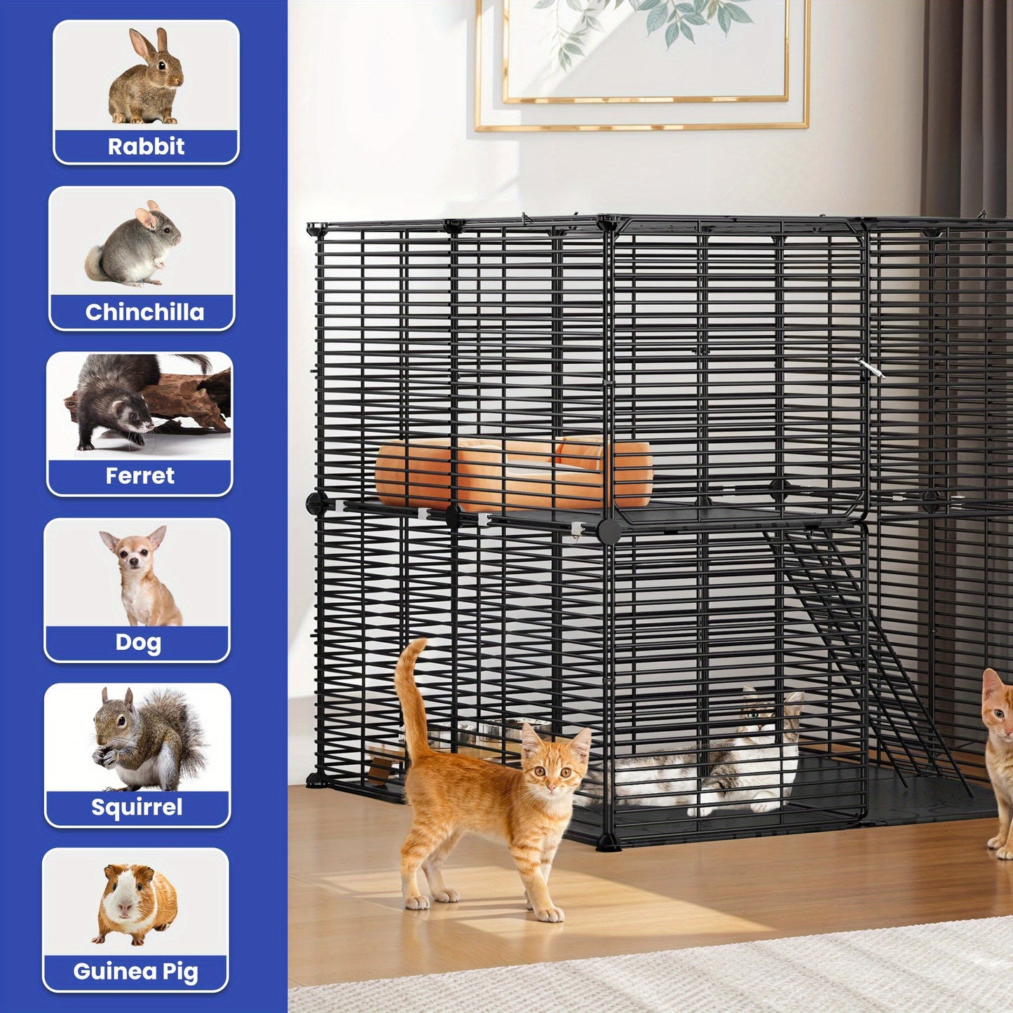 AutoWild Dual Level Indoor Pet Habitat Versatile DIY Playpen for Cats and Small Animals Ideal for Home RV Travel and Camping
