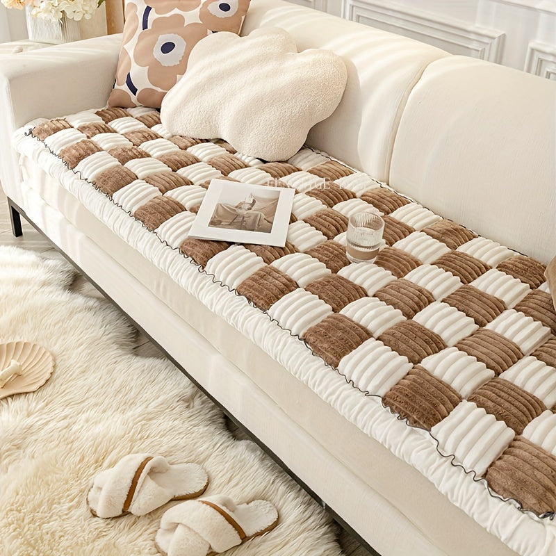 Pet Sofa Cover, Thickened Velvet Checkerboard Pattern, Non Slip Dog Bed Sofa Cover, Machine Washable Sofa Pad