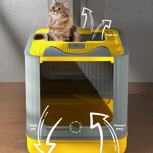 Large Capacity Cat Litter Box Odor Isolated Automatic Deodorization Drawer Style Splash Proof Cat Toilet Cleaning Supplies Includes Litter Shovel Deodorizer and Purifying Lamp Ideal Gift for Mom