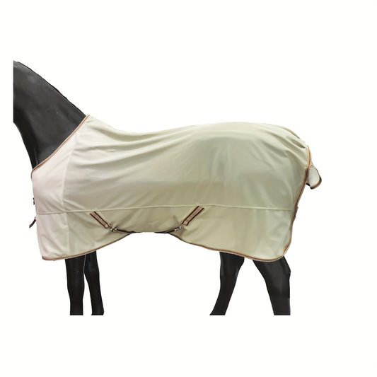 Barn and Stable Breathable UV Protection Horse Fly Sheet Lightweight Nylon Mesh Tear Resistant Beige with Brown Trim Removable Leg Straps for All Breeds Equine Summer Protection
