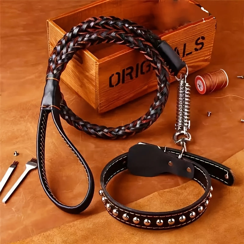 5-Foot Genuine Dog Leash with Cowhide Collar for Dogs