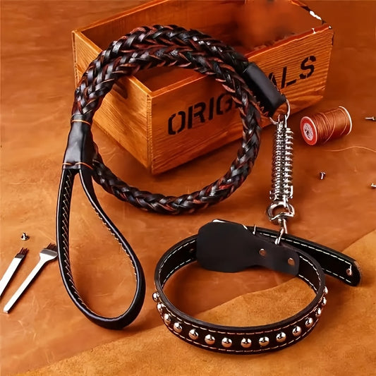 5-Foot Genuine Dog Leash with Cowhide Collar for Dogs