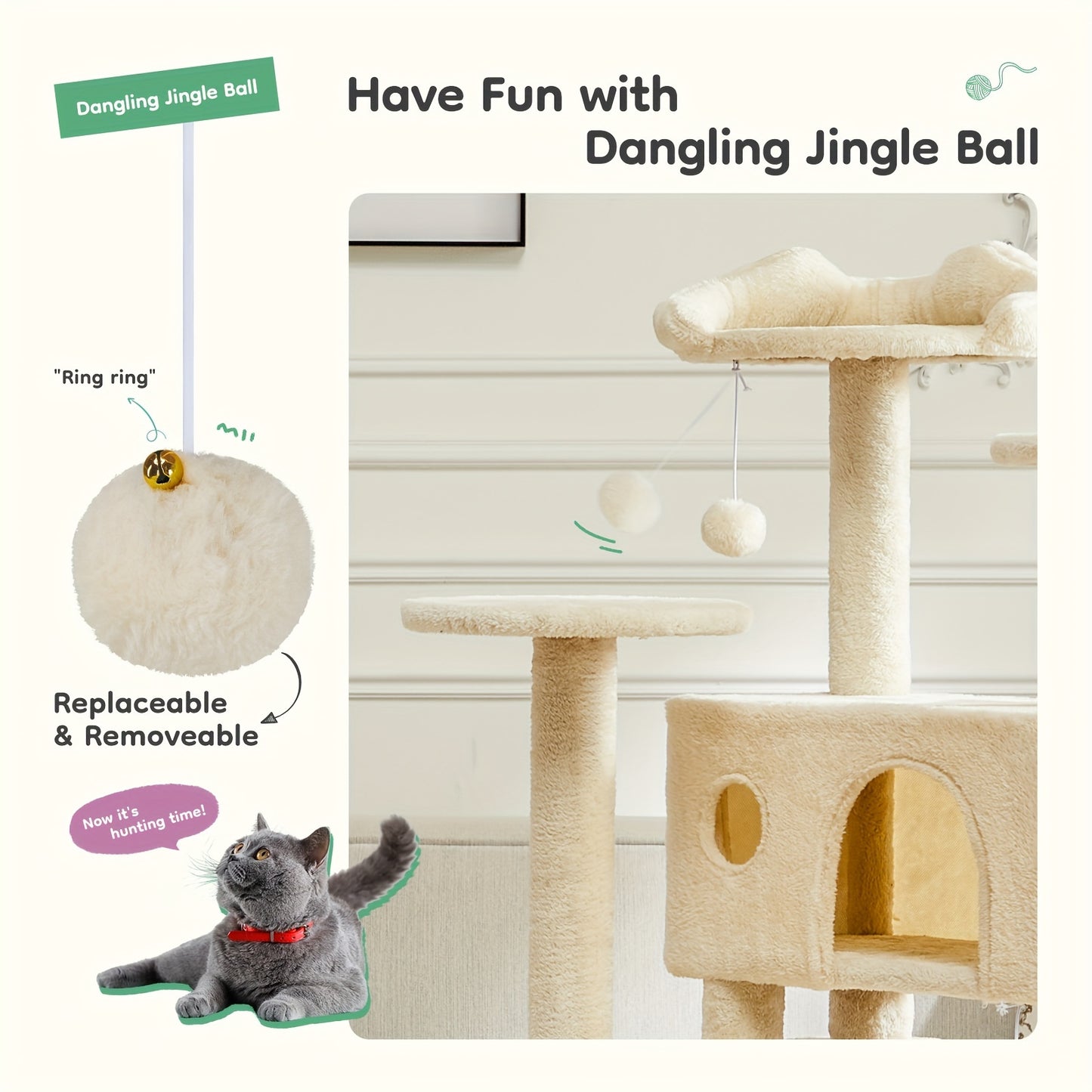 54in Cat Tree Tower for Indoor Cats with Multi-Level Design