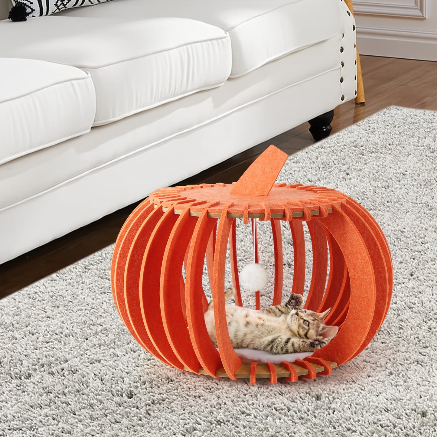 Polyester Fiber Pumpkin Shaped Cat Bed Multi Cat Family Nest Hidden House Enclosure Easy Assembly Seasonal Comfort Peekaboo Hideaway Portable Folding Cat Haven Unique Pumpkin Design Cat Cave House Ideal Birthday Present