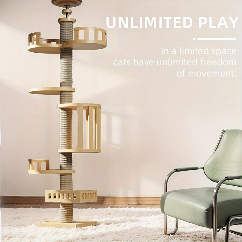 Premium Wooden Cat Climbing Frame With Multiple Platforms And Scratch Posts Sturdy And Spacious Cat Tree Assembly