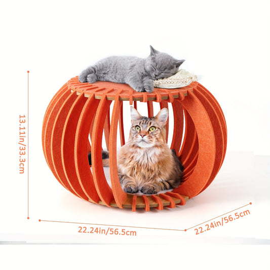 Polyester Fiber Pumpkin Shaped Cat Bed Multi Cat Family Nest Hidden House Enclosure Easy Assembly Seasonal Comfort Peekaboo Hideaway Portable Folding Cat Haven Unique Pumpkin Design Cat Cave House Ideal Birthday Present