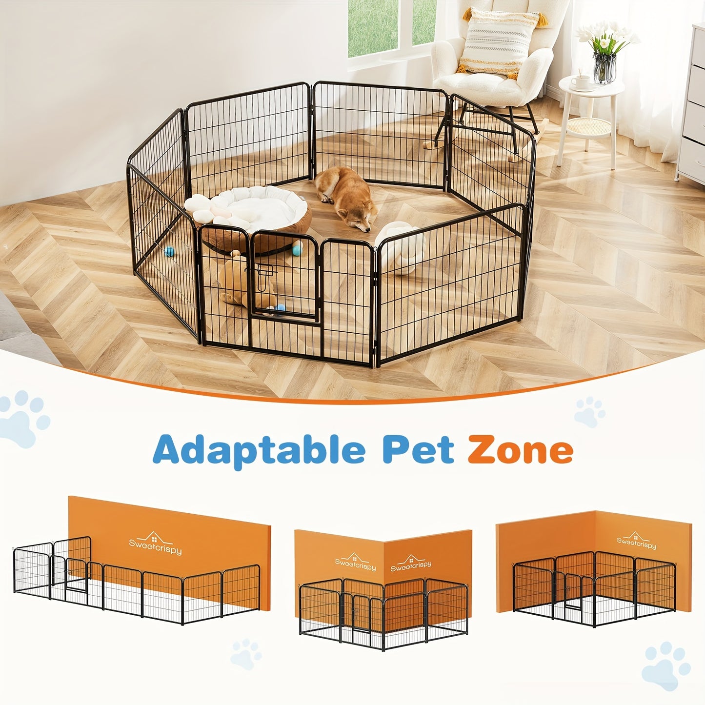 8 to 16 Panels DIY Indoor Dog Puppy Playpen Metal Dog Kennel with Door for Large Medium Small Dogs Safe and Stress Free Easy to Move and Assemble Indoor Outdoor Use