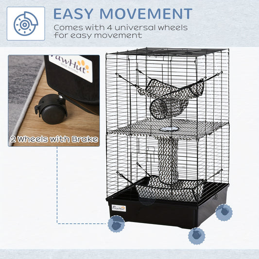 PawHut 42" Ferret Cage with Wheels and Hammocks, Black