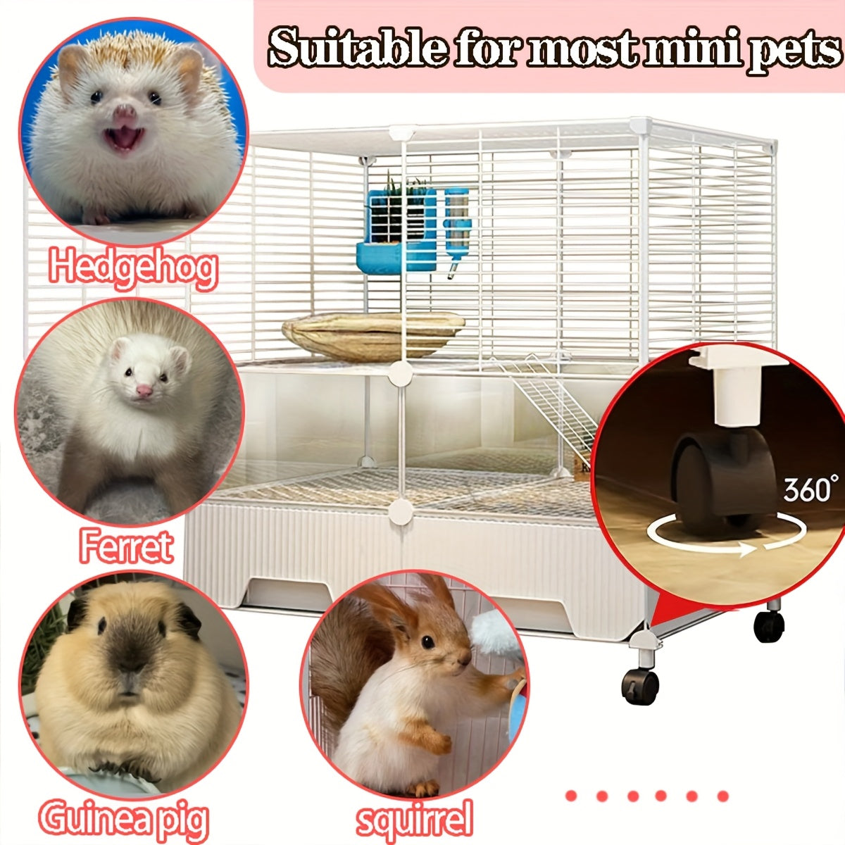 Lemoelgo Metal Ferret Chinchilla Rat Cage Small Animal Cage With Rolling Stand Indoor Outdoor For Squirrel Guinea Pig Bunny Sugar Glider