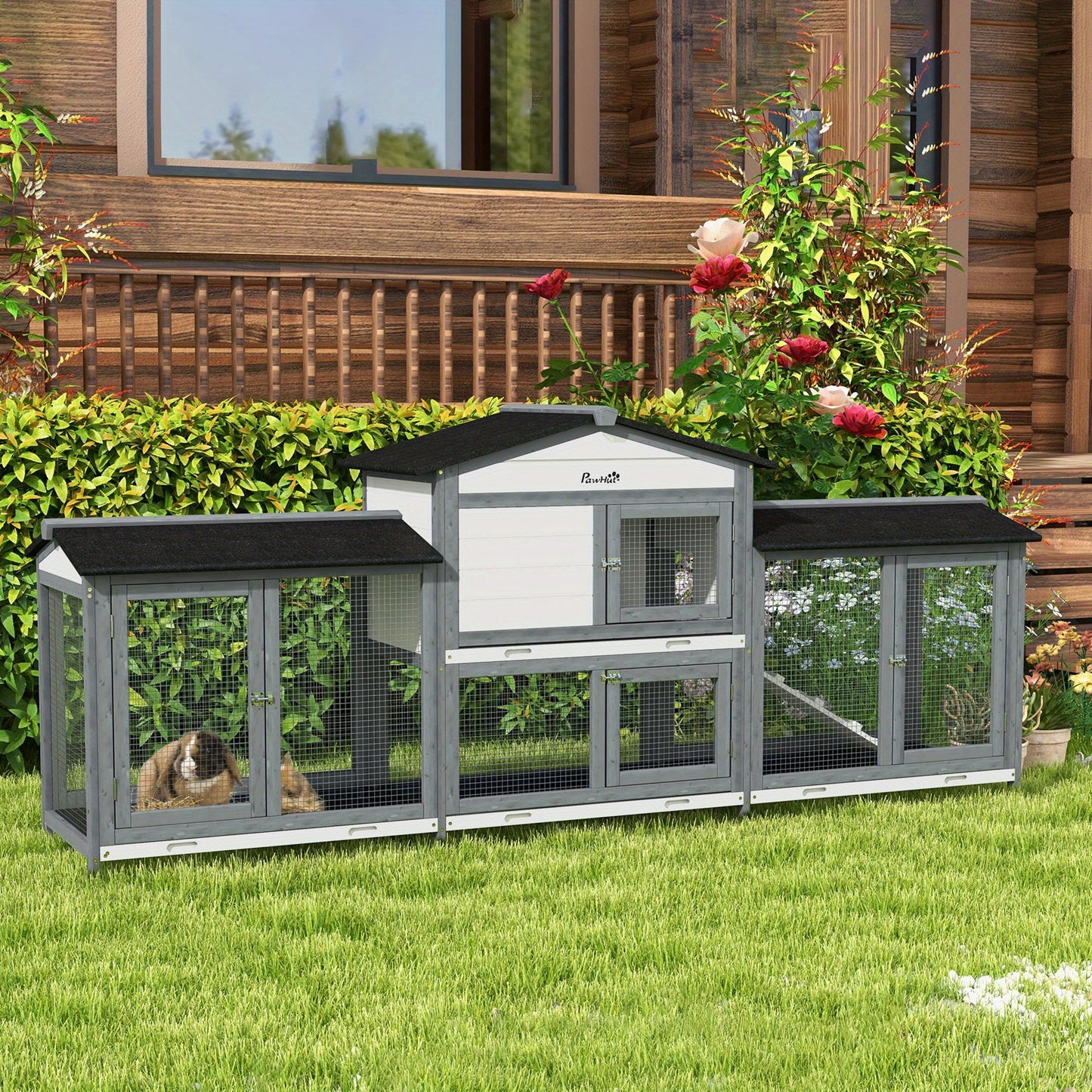 Wooden Rabbit Hutch with Double Run Boxes