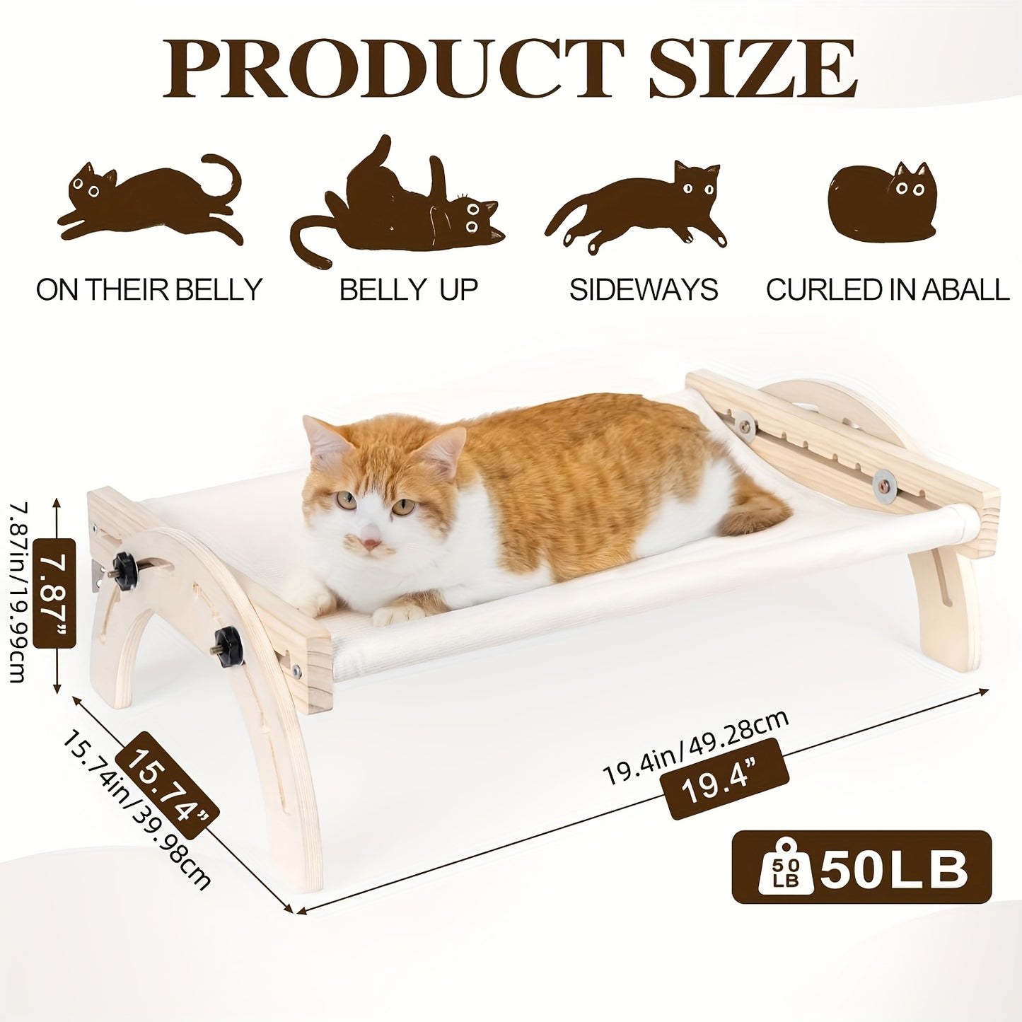 XIAZ Cat Window Perch Bed Adjustable 50LB Wooden Indoor Cat Bed with Dual Season Washable Cushion Perfect for Sunbathing Fits All Cat Breeds 27x16x8in Window Shelf for Cats