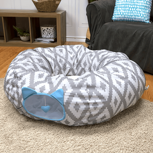 Large Donut Cat Tunnel Bed 2 in 1 Foldable Cat Cave and Toys Indoor and Outdoor Decor Perfect for Easter