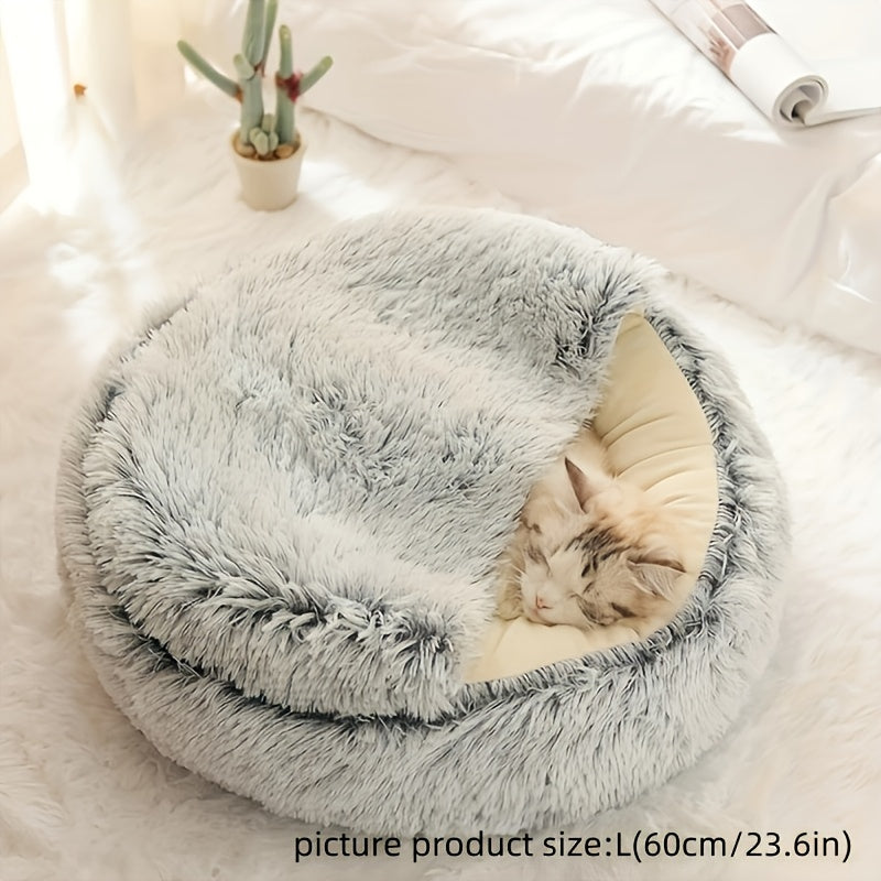 Cat Bed Cave Round Plush Fluffy Hooded Cozy Indoor Beds for Cats and Small Dogs Soothing Anti Anxiety Doughnut Bed Christmas Gift