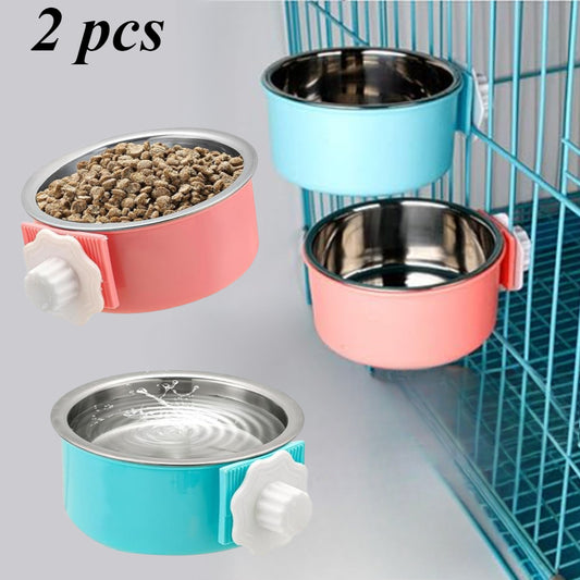 2 Piece Stainless Steel Hanging Pet Feeding Bowl Detachable Pet Nest Hanging Water Feeding Bowl Easy To Install High Quality Material Non Slip Easy To Clean Suitable for Puppies Cats Rabbits