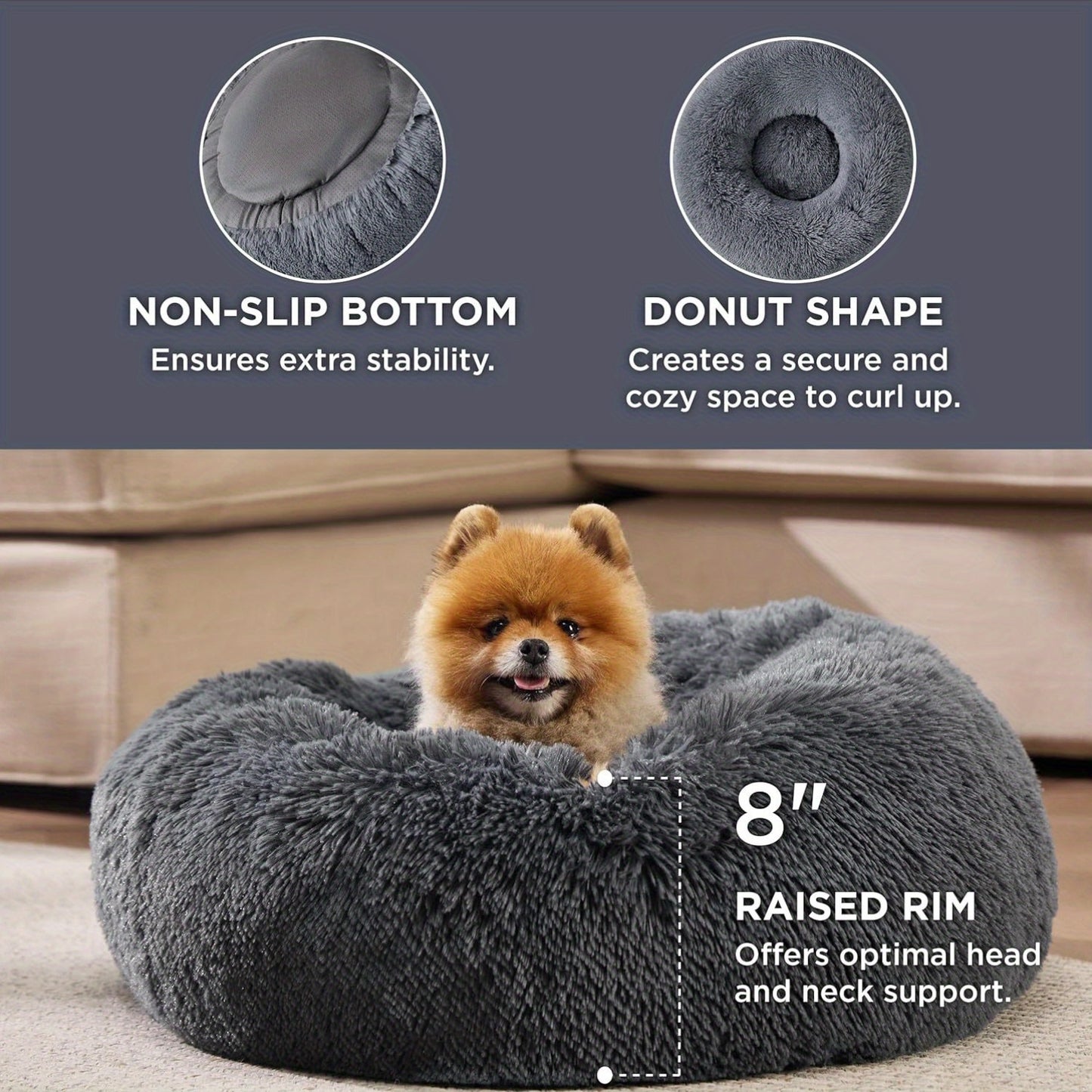 Calming Dog Bed for Medium Dogs Donut Washable Round Fluffy Plush Faux Fur Cat Bed 30 Inches Anti Slip Fits Up to 45 Pounds Pets