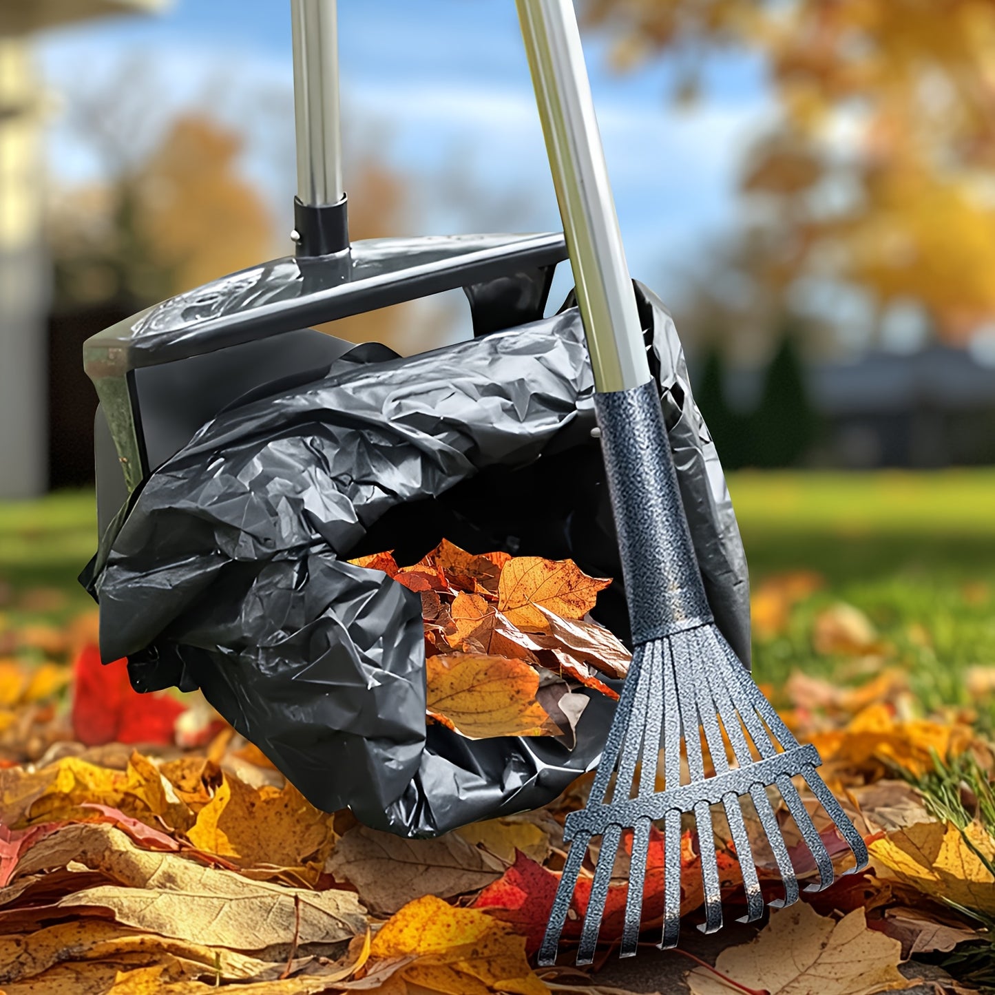 Leaf Pooper Scooper Heavy-Duty Swivel Bin Rake Spade