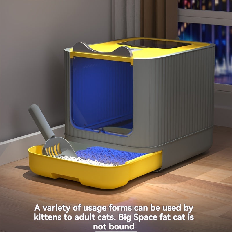 Large Capacity Cat Litter Box with Automatic Deodorization and Drawer Style Odor Isolation Splash-Proof Cat Toilet Cleaning Supplies Includes Litter Shovel Deodorizer and Purifying Lamp Ideal Gift for Cat Lovers