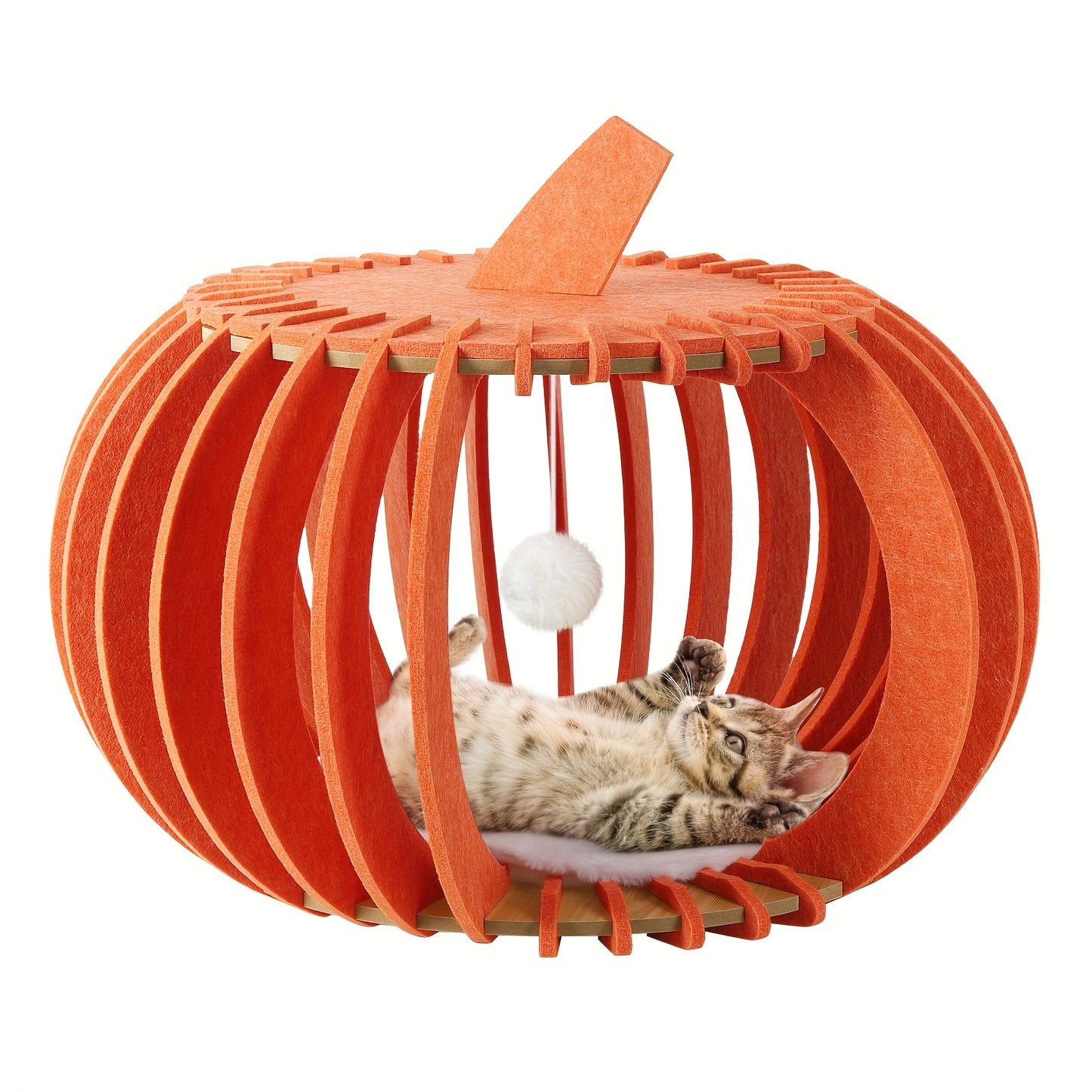 Polyester Fiber Pumpkin Shaped Cat Bed Multi Cat Family Nest Hidden House Enclosure Easy Assembly Seasonal Comfort Peekaboo Hideaway Portable Folding Cat Haven Unique Pumpkin Design Cat Cave House Ideal Birthday Present