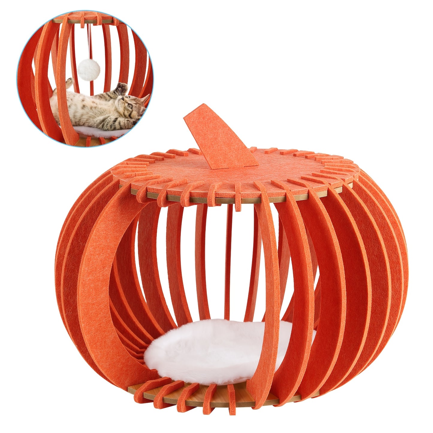 Polyester Fiber Pumpkin Shaped Cat Bed Multi Cat Family Nest Hidden House Enclosure Easy Assembly Seasonal Comfort Peekaboo Hideaway Portable Folding Cat Haven Unique Pumpkin Design Cat Cave House Ideal Birthday Present