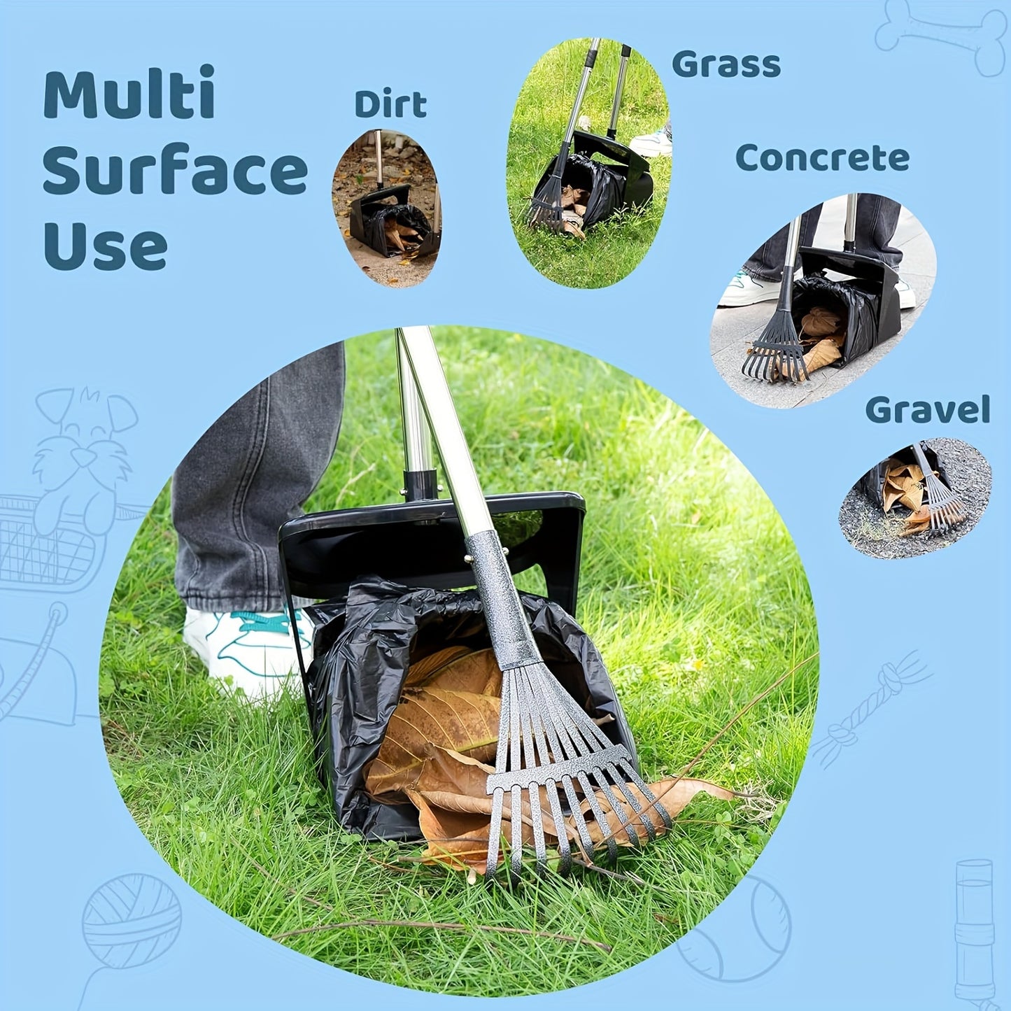 Leaf Pooper Scooper Heavy-Duty Swivel Bin Rake Spade
