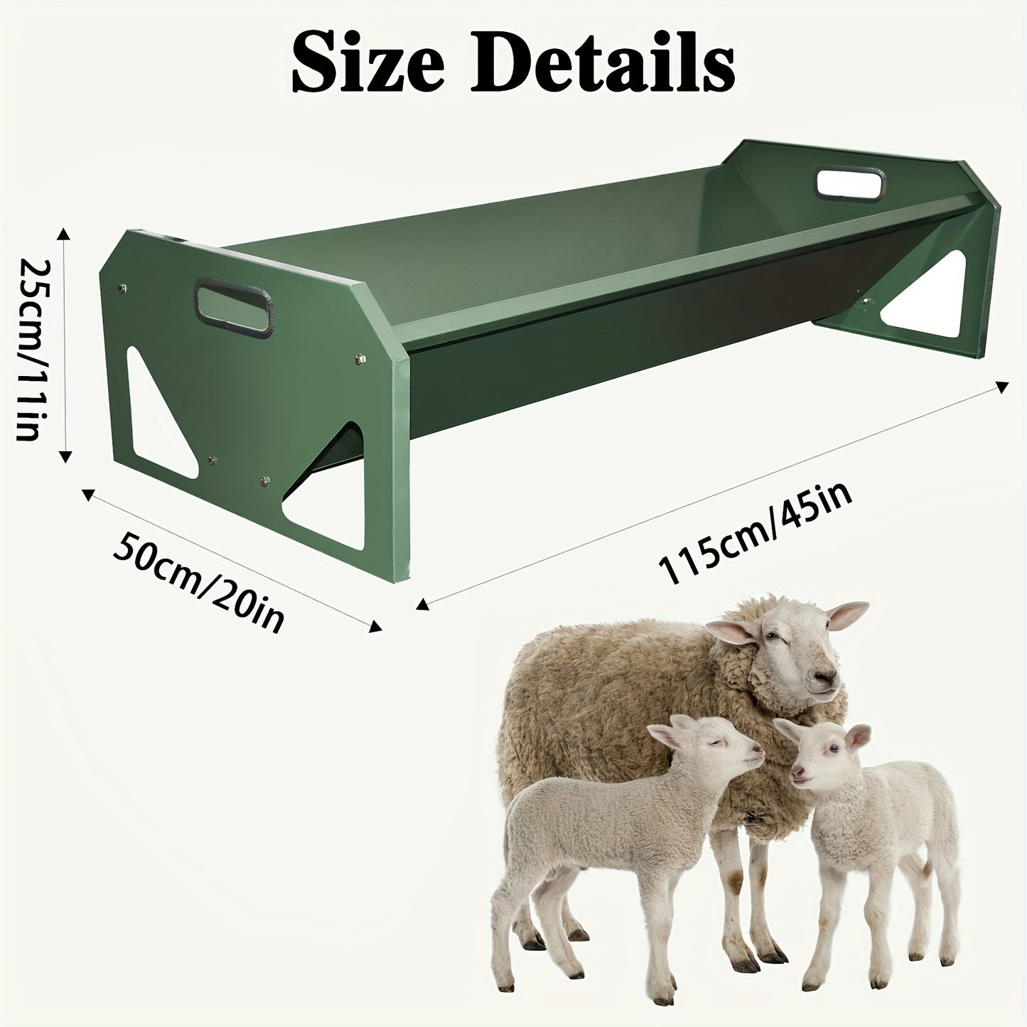 Portable 45 Inch Long Galvanized Steel Livestock Feeder Green