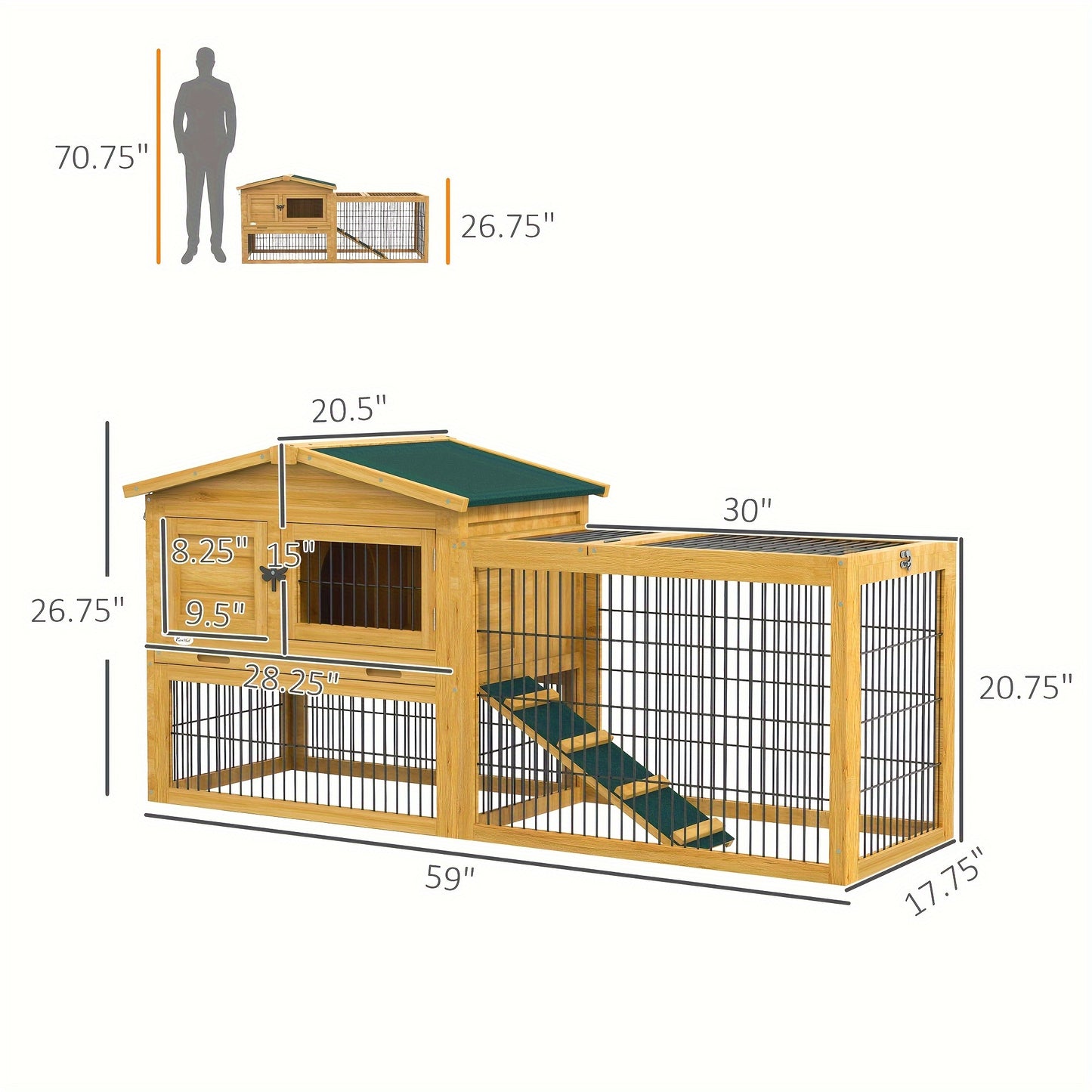 PawHut 2 Levels Outdoor Rabbit Hutch with Openable Top