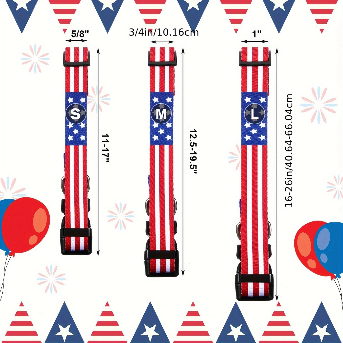 3Pcs American Flag Dog Collars Adjustable Soft Comfortable Pet Collars for Cats Dogs and Puppies Large