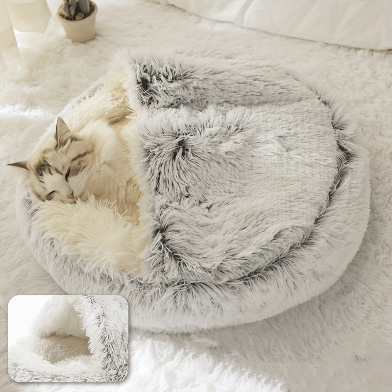 Cat Bed Cave Round Plush Fluffy Hooded Cozy Indoor Beds for Cats and Small Dogs Soothing Anti Anxiety Doughnut Bed Christmas Gift