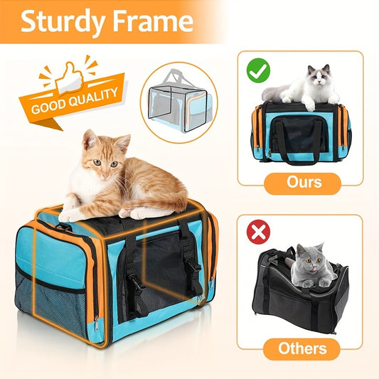 Portable Collapsible Soft Sided Cat Crate With Metal Bar Carrier For Stability Holds Up To 35 Pounds Great Pet Crate For Traveling At Home Cat Bag With Safety Buckle