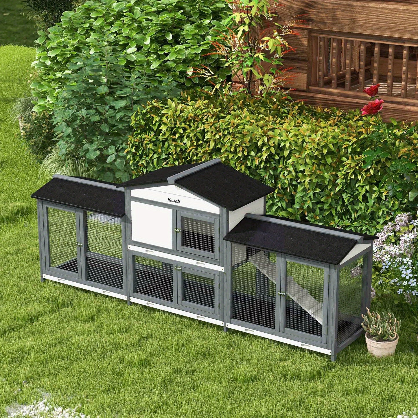 Wooden Rabbit Hutch with Double Run Boxes