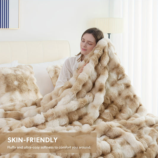 1PC Faux Rabbit Fur Queen Blanket For Bed Thick Warm Cozy