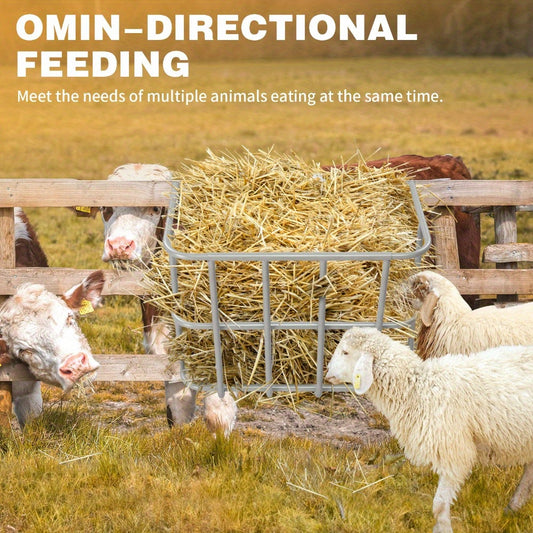 22.8 Inch Large Capacity Hay Feeder Heavy Duty Steel Goat Hay Rack Long Wall Mounted Horse Hay Holder Multiple Sided Feeding Rack for Sheep Farm Livestock Indoor Outdoor Silver