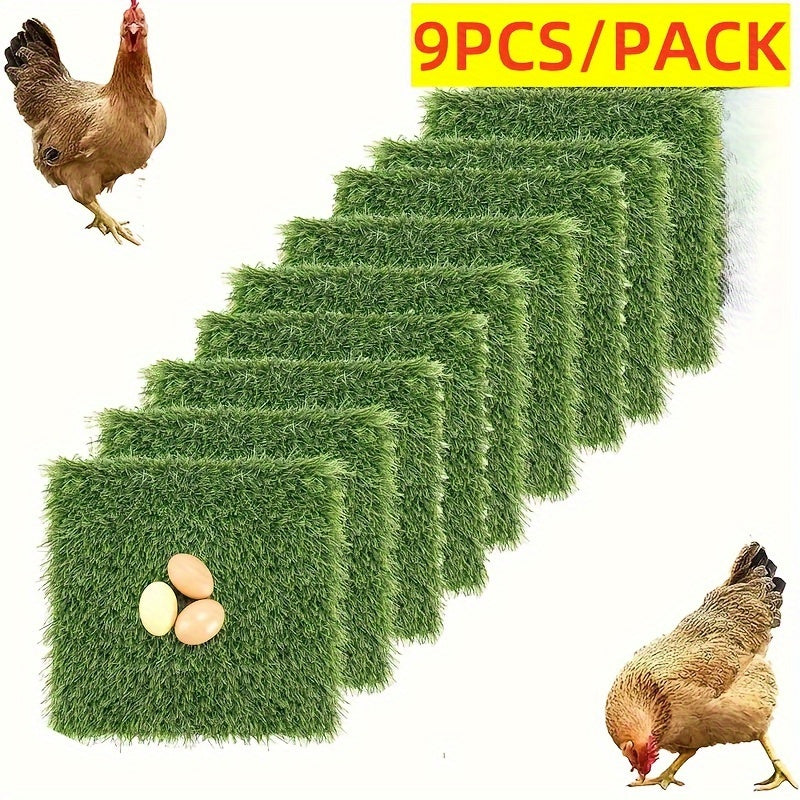 9 Pcs Chicken Nest Mats 12.6x12.6 Inch Artificial Grass Carpet Chicken Nest Fence Box Mat Pet Friendly Garden Decoration