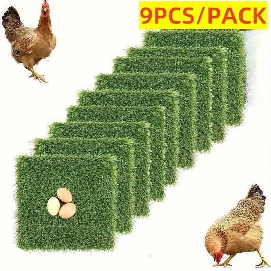 9 Pcs Chicken Nest Mats 12.6x12.6 Inch Artificial Grass Carpet Chicken Nest Fence Box Mat Pet Friendly Garden Decoration