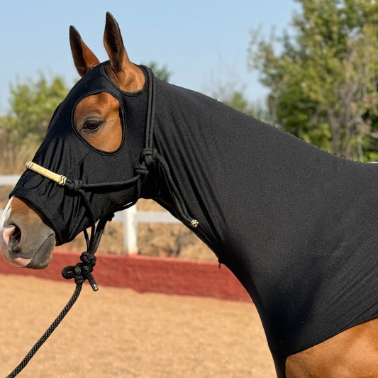 Premium Nylon Lycra Horse Head Cover Anti Wear Stretch Fit for Large Breeds Essential Equestrian Gear
